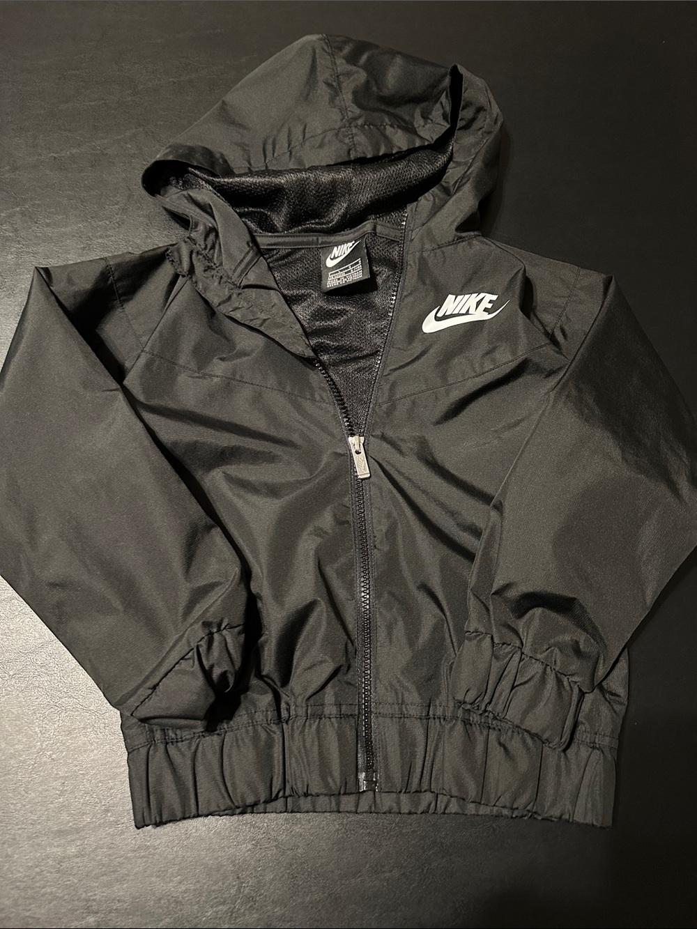 Nike Kids Black Hooded Raincoat with White Swoosh